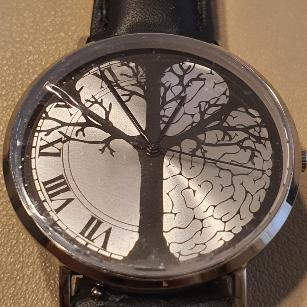 NWT TIME PEACE Silver and Black Tree of Life Leather Women's Watch